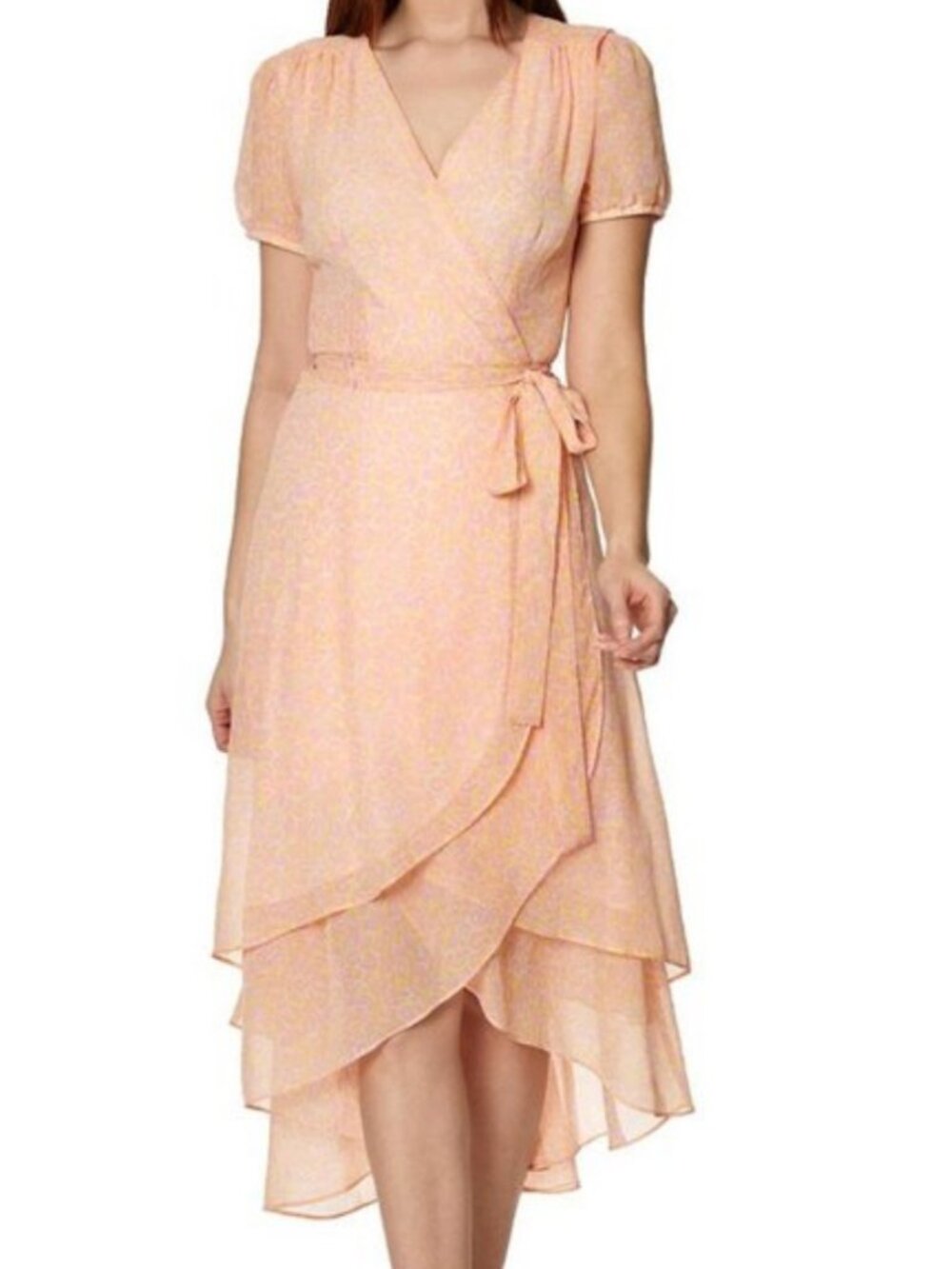 Betsey Johnson Faux Wrap Flowy Flare Dress Leopard Print Coral (6) EUC